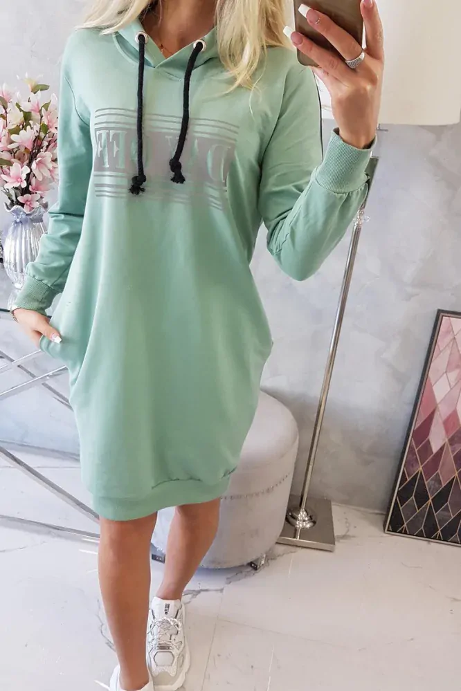 ŠATY S REFLEXNOU POTLAČOU - tmavá mäta