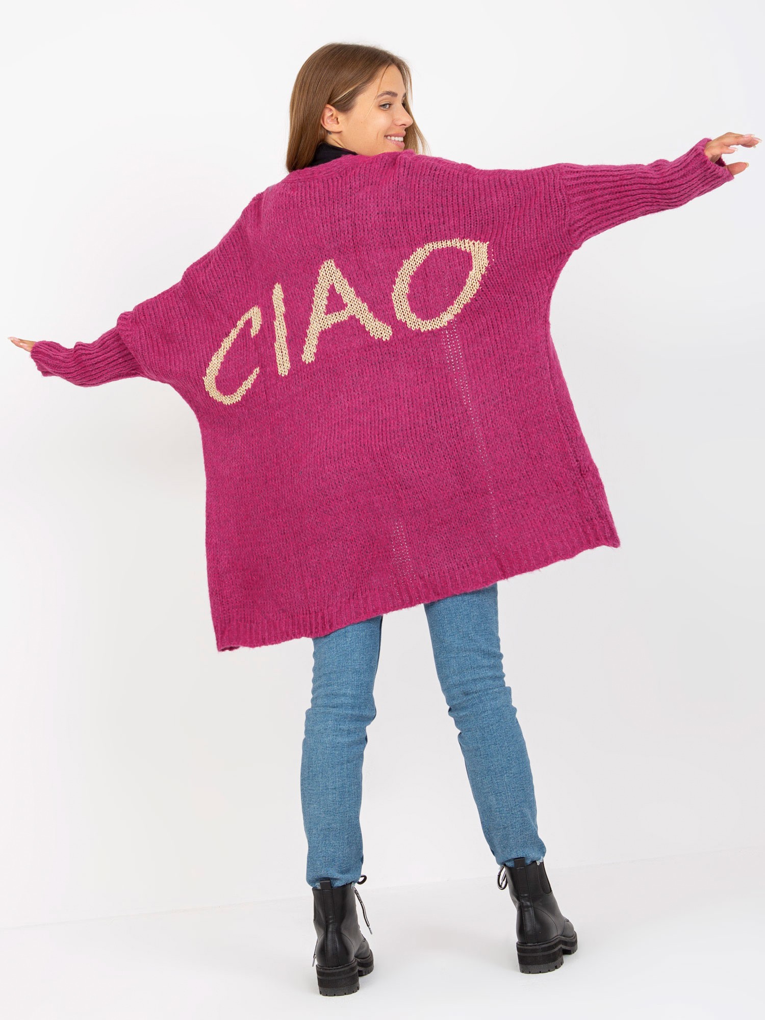 Kardigan s nápisom - fuchsia