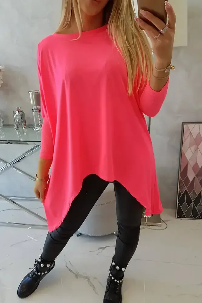 ASYMETRICKÁ TUNIKA OVERSIZE - RUŽOVÝ NEÓN