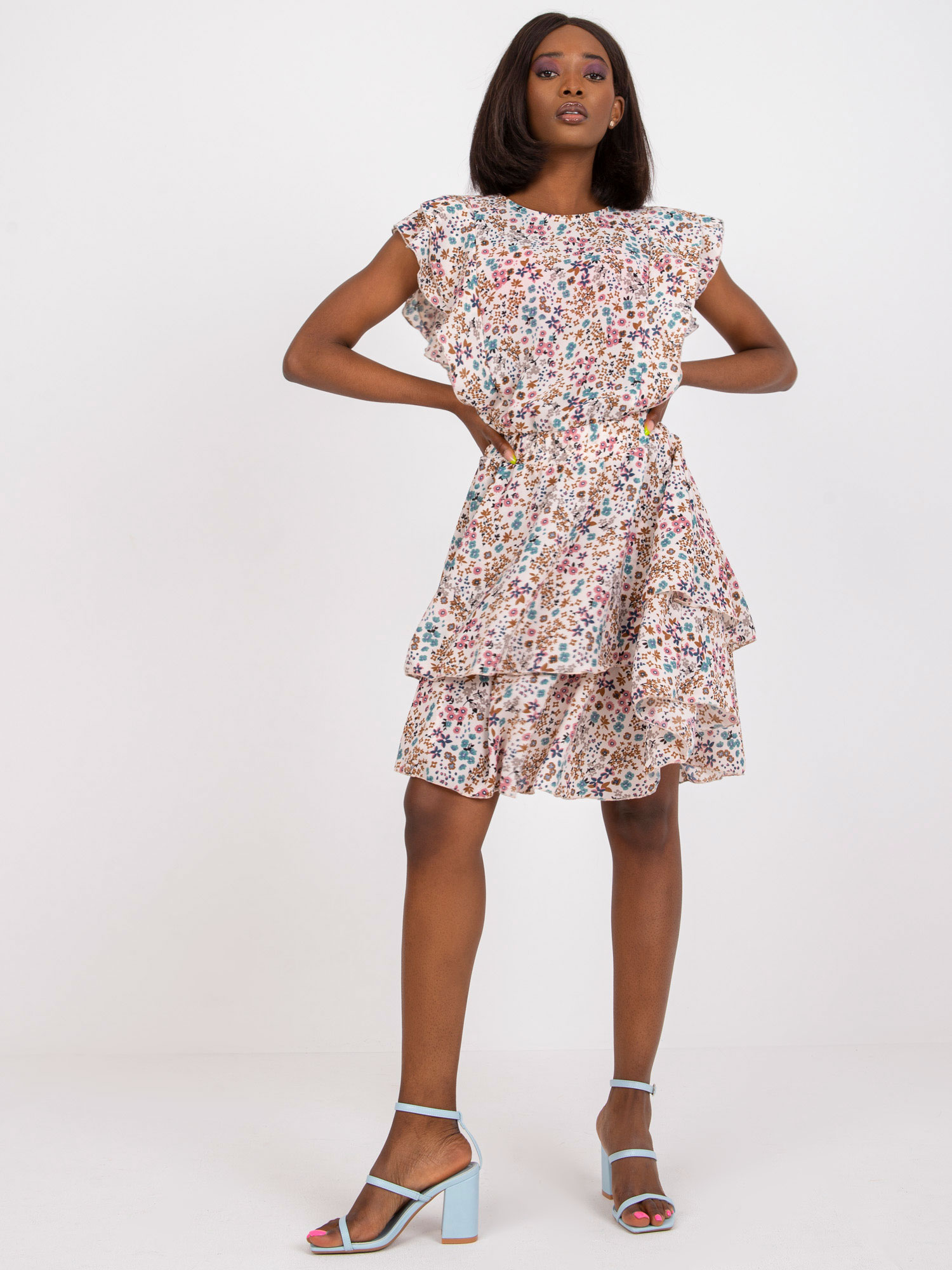 Šaty kvety - béžová