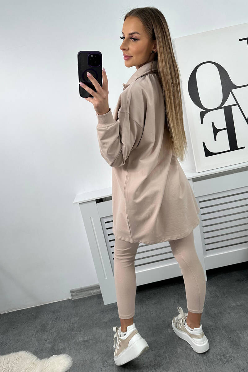 3-dielny set mikina + top + legíny - béžová
