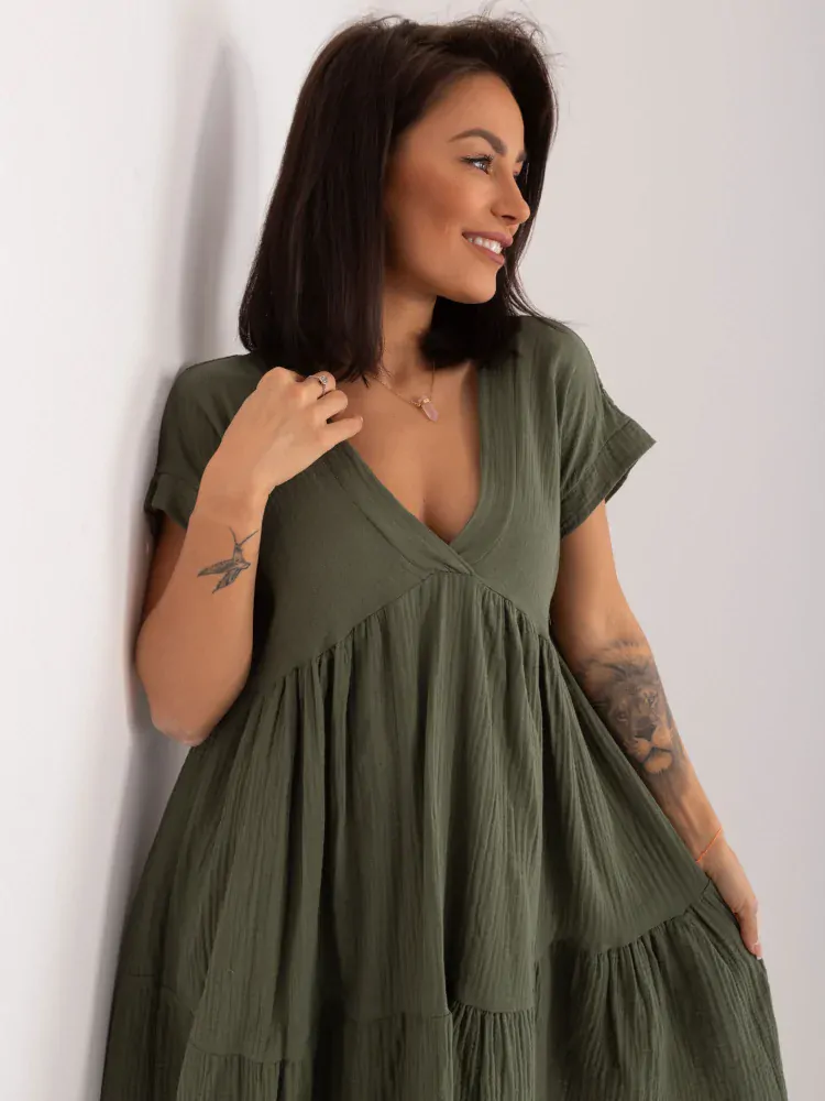 Šaty s volánikmi - khaki