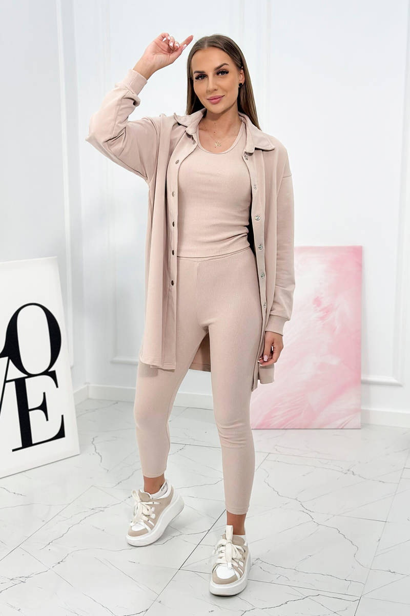 3-dielny set mikina + top + legíny - béžová