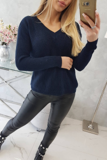 PULÓVER S V VÝSTRIHOM - tmavá modrá