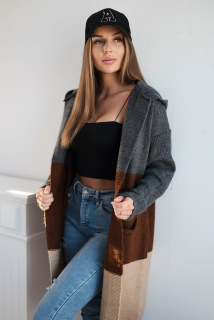 Kardigan pruh - grafit+hnedá+camel
