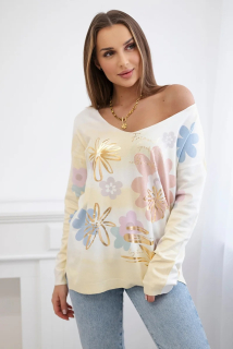 Pulóver s kvetmi - žltý