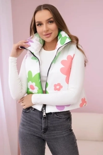 Vesta s kvetmi - biela + zelená