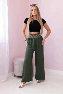 Nohavice so širokým pásom - khaki