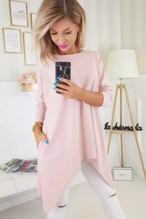 ASYMETRICKÁ TUNIKA OVERSIZE - PÚDROVÁ RUŽOVÁ
